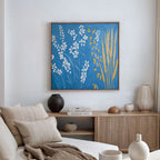 Whispers in the Wildflowers Canvas Print – blue botanical canvas wall art print by Aspire Prints