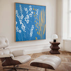 Whispers in the Wildflowers Canvas Print – blue botanical canvas wall art print by Aspire Prints