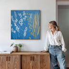Whispers in the Wildflowers Canvas Print – blue botanical canvas wall art print by Aspire Prints