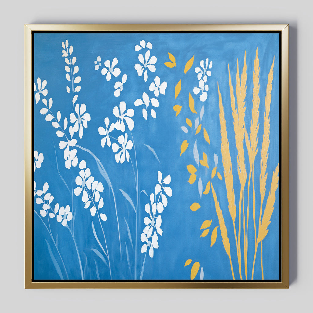 Whispers in the Wildflowers Canvas Print – blue botanical canvas wall art print by Aspire Prints