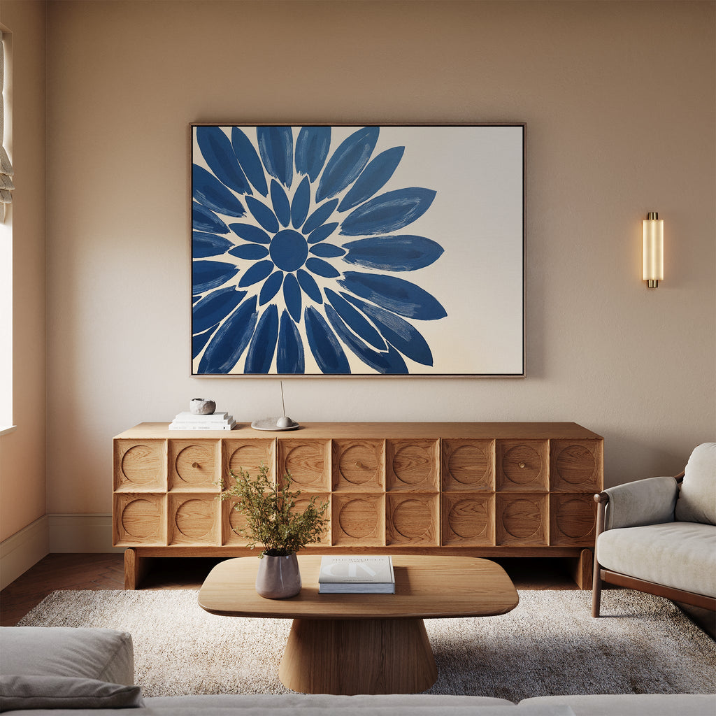Indigo Bloom in Quiet Light – blue botanical canvas wall art print by Aspire Prints