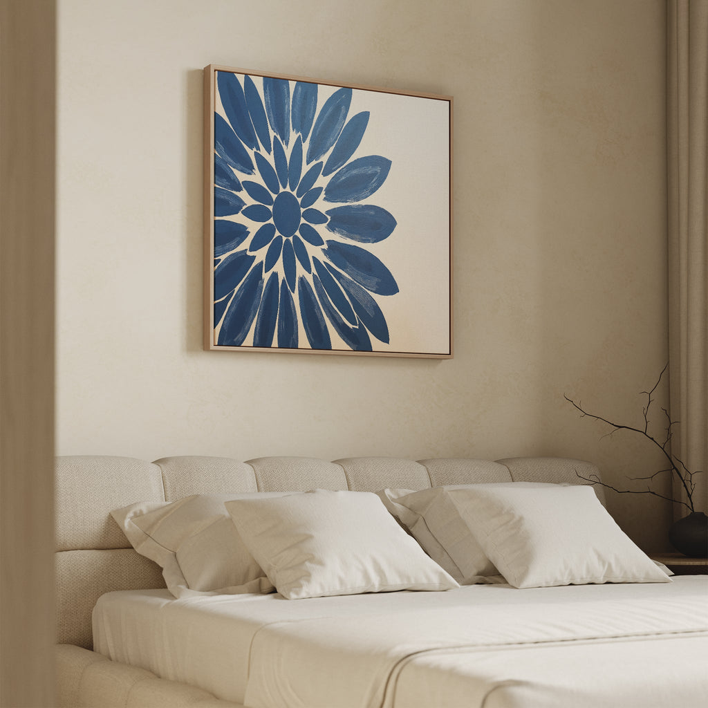 Indigo Bloom in Quiet Light – blue botanical canvas wall art print by Aspire Prints