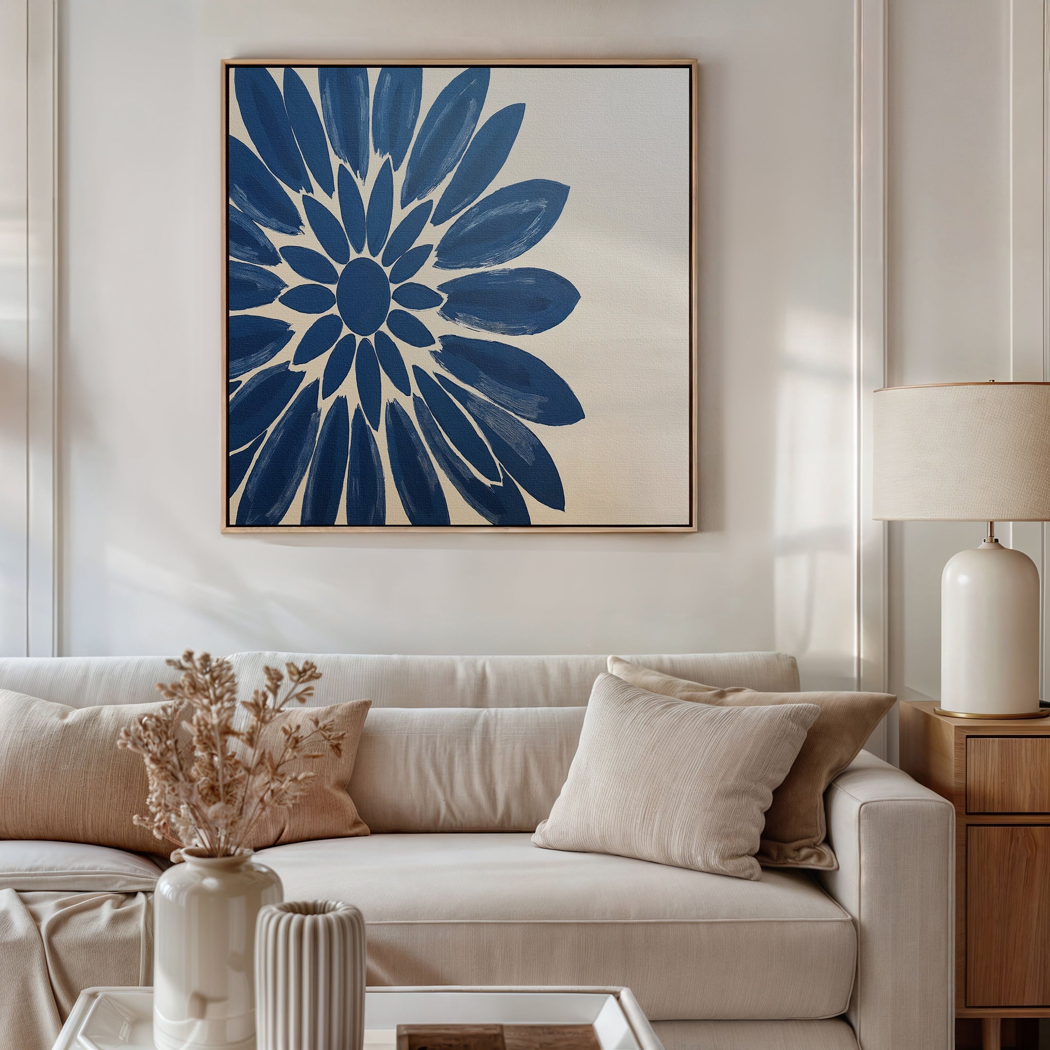 Indigo Bloom in Quiet Light – blue botanical canvas wall art print by Aspire Prints