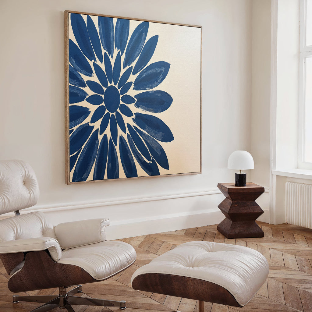 Indigo Bloom in Quiet Light – blue botanical canvas wall art print by Aspire Prints