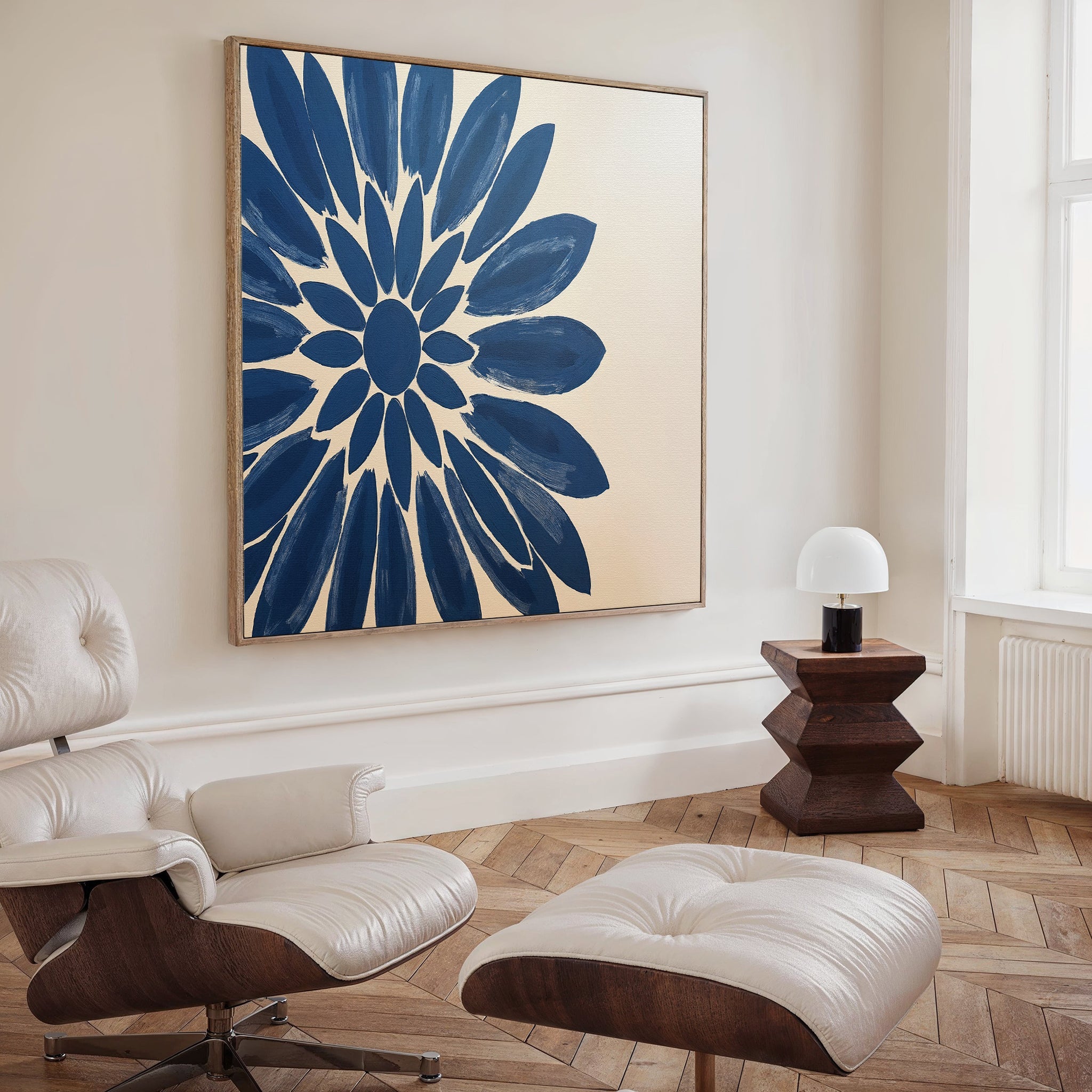 Indigo Bloom in Quiet Light – blue botanical canvas wall art print by Aspire Prints