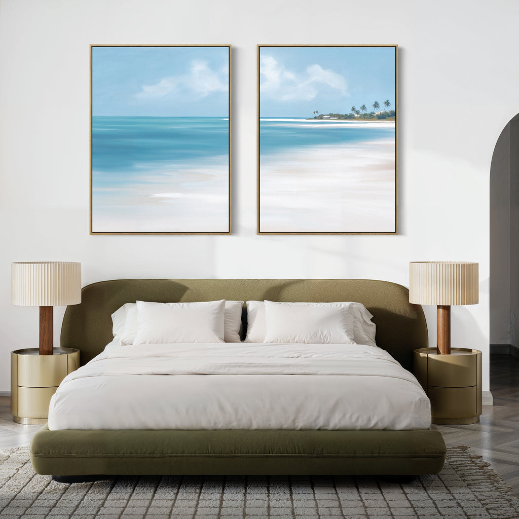 Whispers of the Shoreline – Set of 2 Canvas Prints set of 2 – blue coastal canvas wall art by Aspire Prints