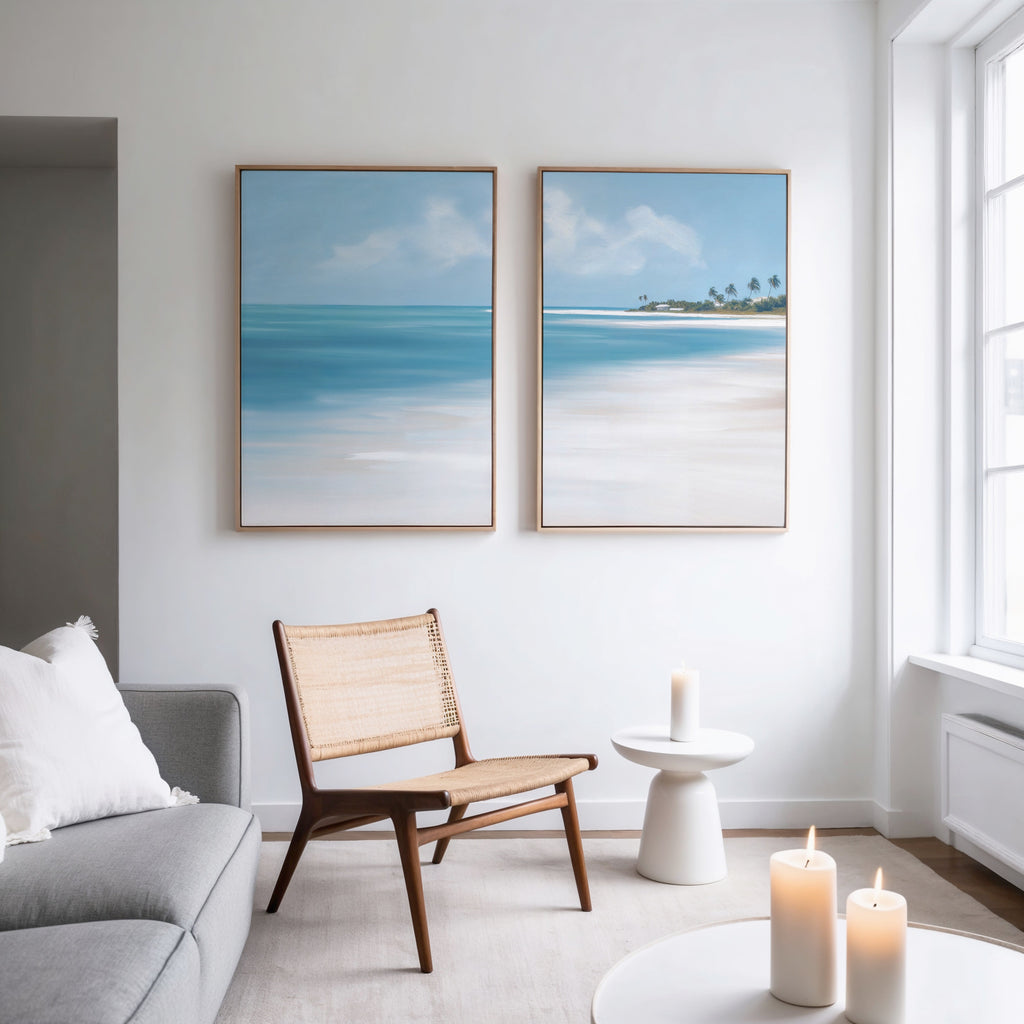 Whispers of the Shoreline – Set of 2 Canvas Prints set of 2 – blue coastal canvas wall art by Aspire Prints