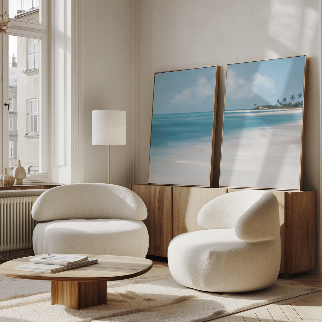 Whispers of the Shoreline – Set of 2 Canvas Prints set of 2 – blue coastal canvas wall art by Aspire Prints