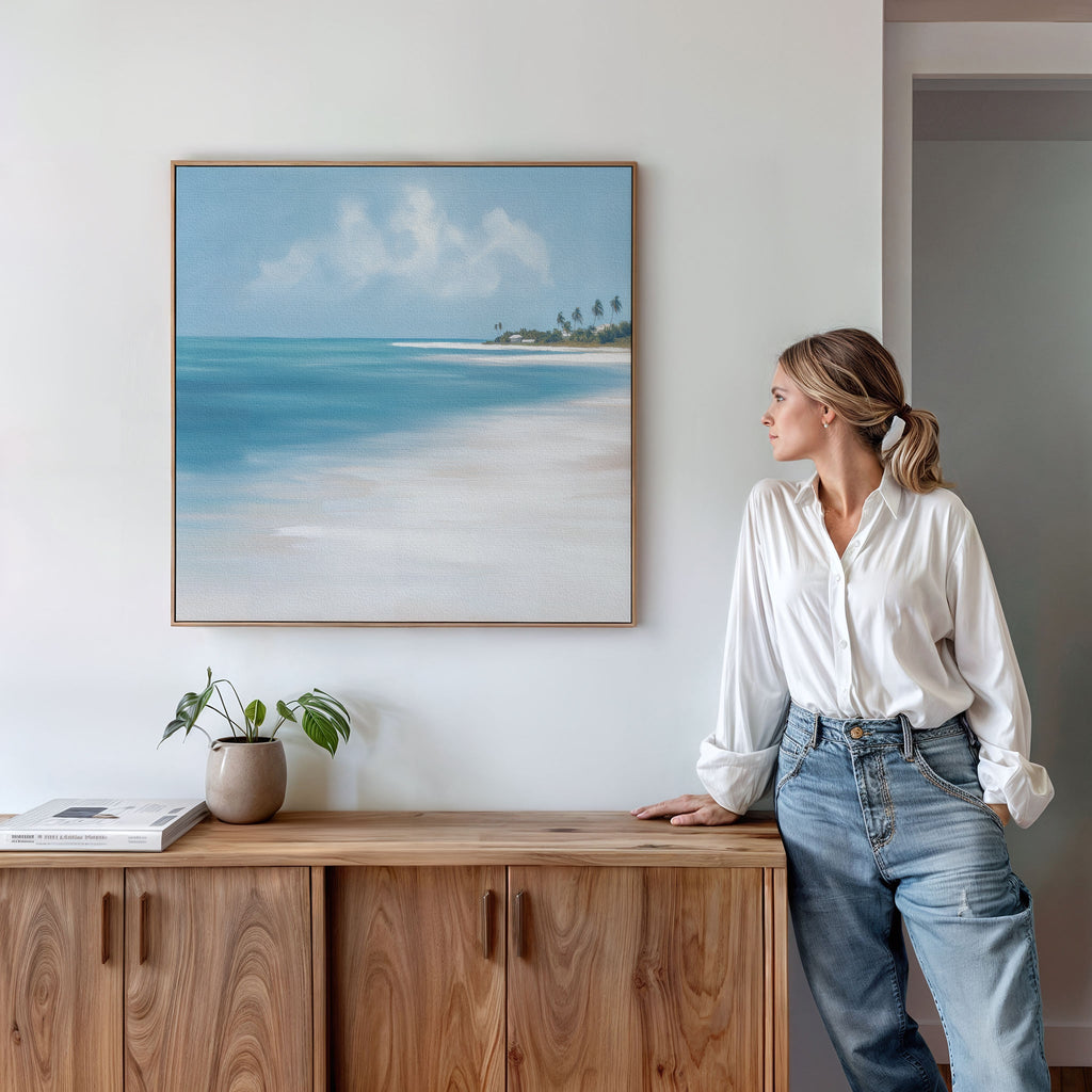 Whispers of the Shoreline Canvas Print – blue coastal canvas wall art print by Aspire Prints