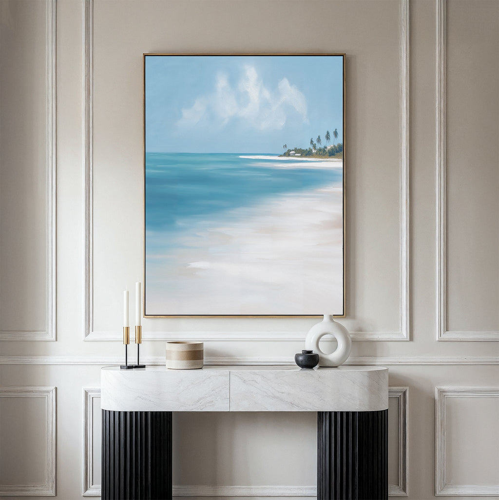 Whispering Tides – blue coastal canvas wall art print by Aspire Prints