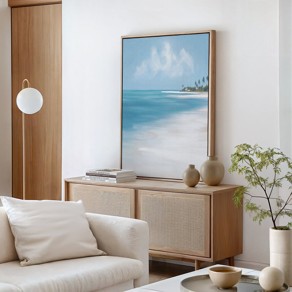 Whispering Tides – blue coastal canvas wall art print by Aspire Prints
