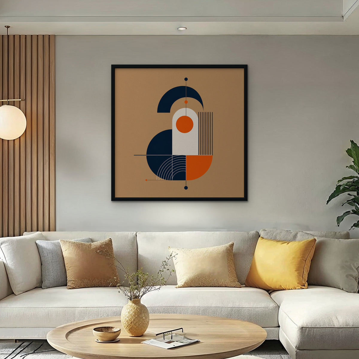 Bauhaus Balance Canvas Art - Square – Black Floating Frame in room setting