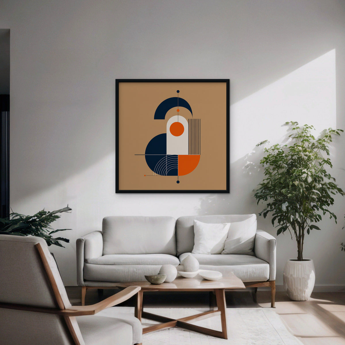 Bauhaus Balance Canvas Art - Square – Black Floating Frame in room setting