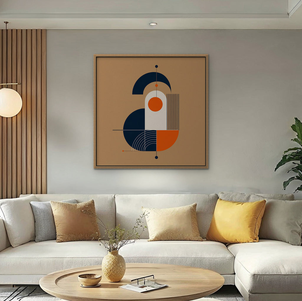 Bauhaus Balance Canvas Art - Square – Oak Floating Frame in room setting
