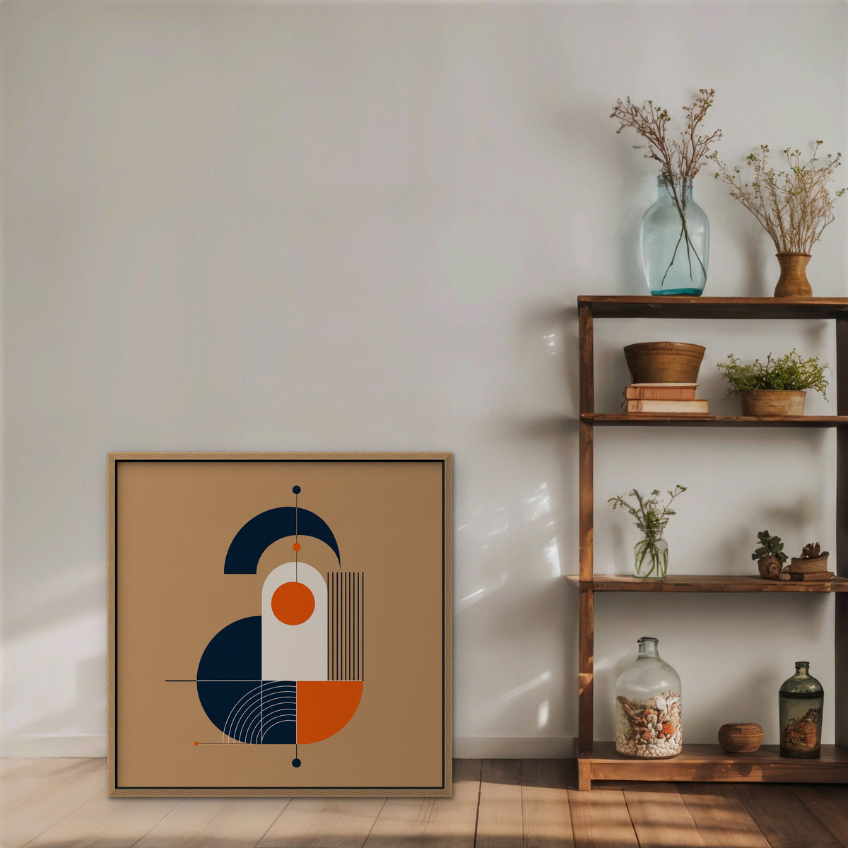 Bauhaus Balance Canvas Art - Square – Oak Floating Frame in room setting