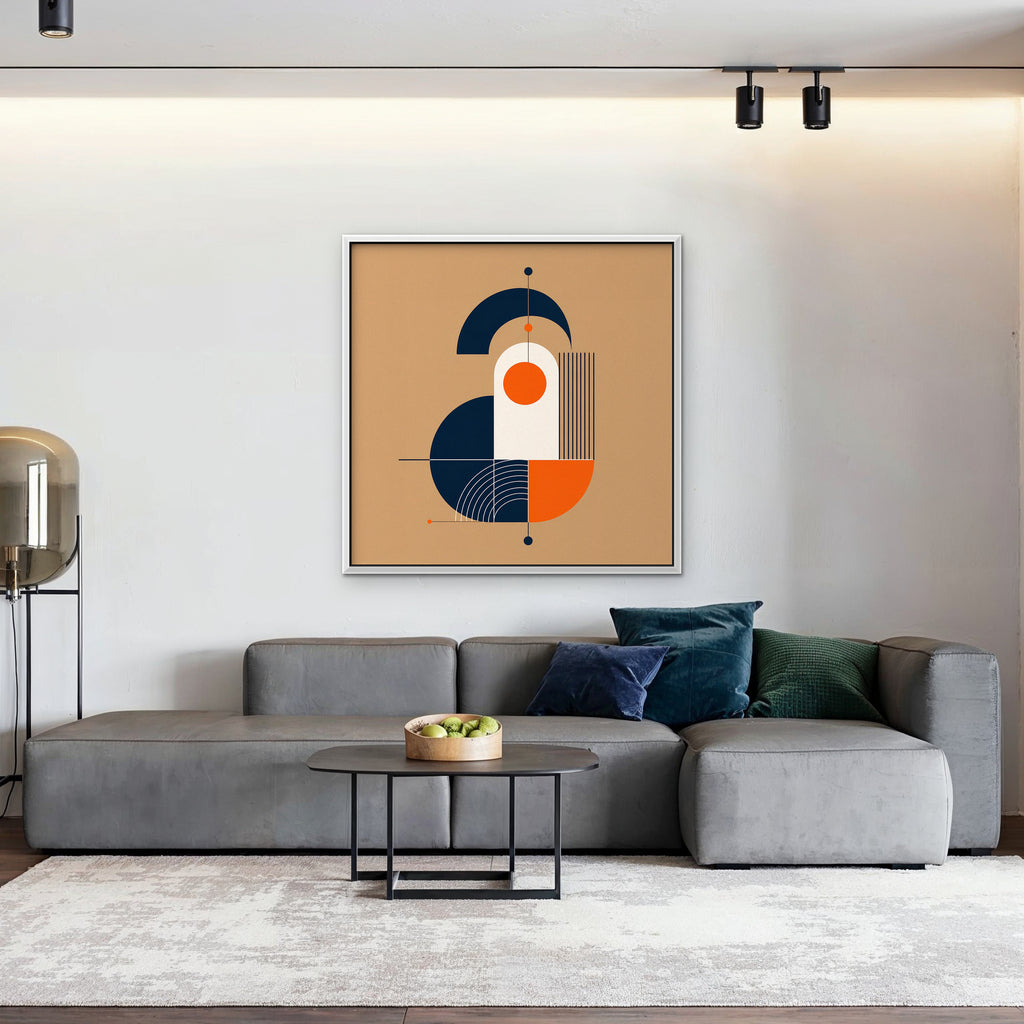 Bauhaus Balance Canvas Art - Square – White Floating Frame in room setting