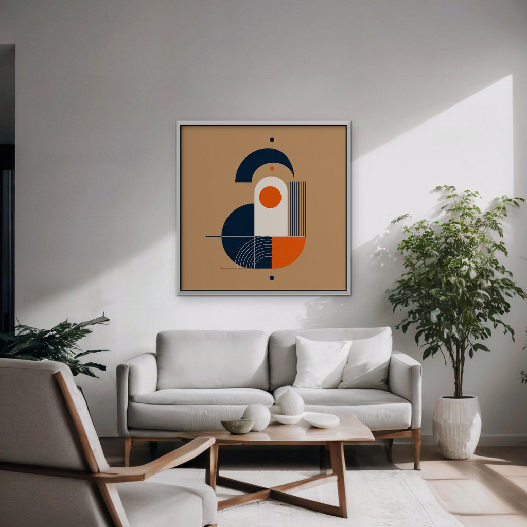 Bauhaus Balance Canvas Art - Square – White Floating Frame in room setting