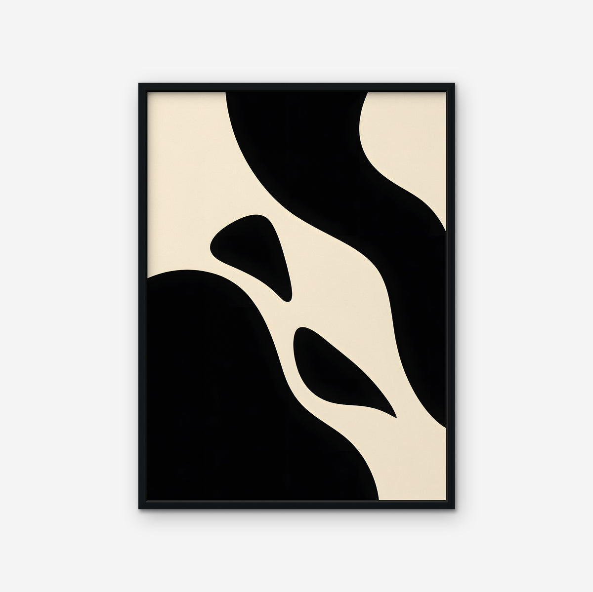 Black and Cream Curves Canvas Art - Vertical – Black Floating Frame on white background