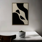 Black and Cream Curves Canvas Art - Vertical – Gold Floating Frame in room setting