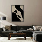 Black and Cream Curves Canvas Art - Vertical – Silver Floating Frame in room setting