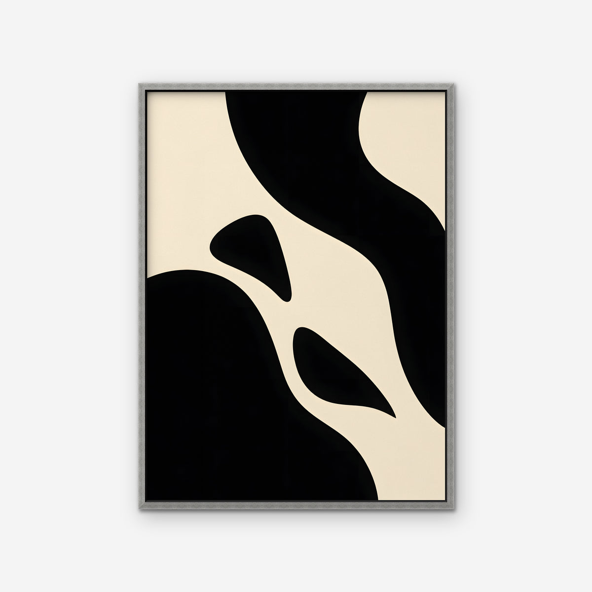 Black and Cream Curves Canvas Art - Vertical – Silver Floating Frame on white background
