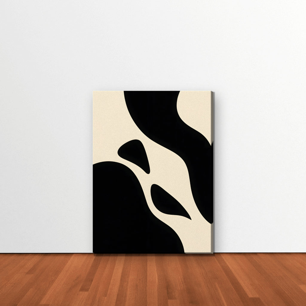 Black and Cream Curves Canvas Art - Vertical – Stretched Canvas Only in room setting