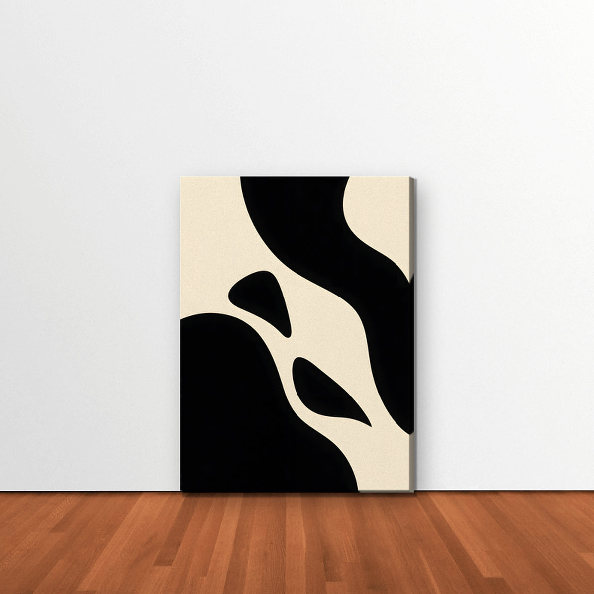 Black and Cream Curves Canvas Art - Vertical – Stretched Canvas Only in room setting