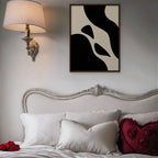 Black and Cream Curves Canvas Art - Vertical – Walnut Floating Frame in room setting