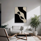 Black and Cream Curves Canvas Art - Vertical – White Floating Frame in room setting