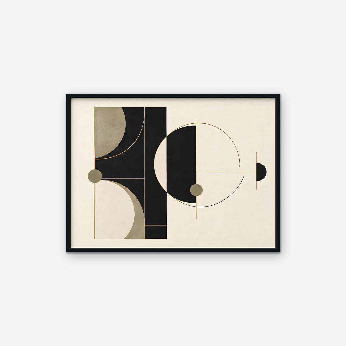 Black and Gold Geometry Canvas Art - Horizontal – Black Floating Frame on white background