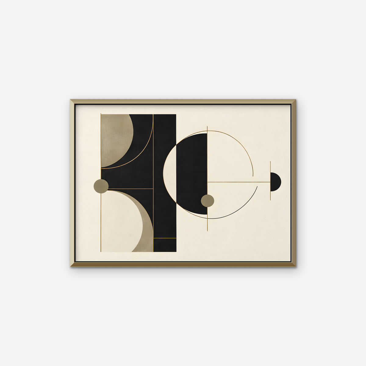 Black and Gold Geometry Canvas Art - Horizontal – Gold Floating Frame on white background