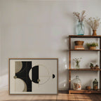 Black and Gold Geometry Canvas Art - Horizontal – Oak Floating Frame in room setting