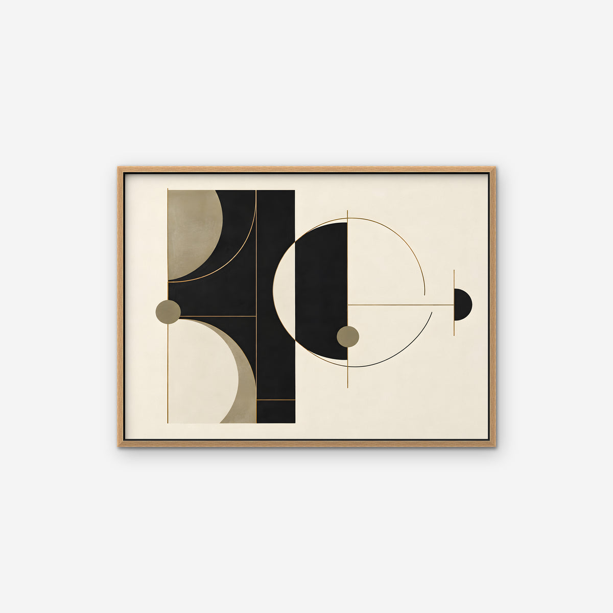 Black and Gold Geometry Canvas Art - Horizontal – Oak Floating Frame on white background