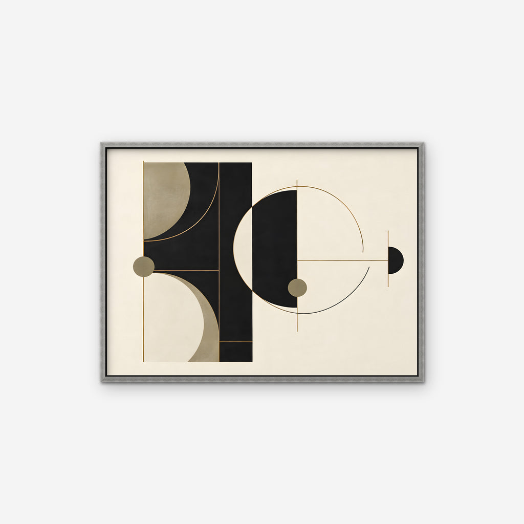 Black and Gold Geometry Canvas Art - Horizontal – Silver Floating Frame on white background