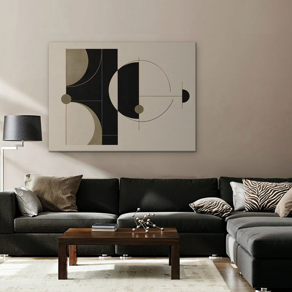 Black and Gold Geometry Canvas Art - Horizontal – Stretched Canvas Only in room setting