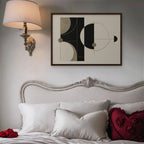 Black and Gold Geometry Canvas Art - Horizontal – Walnut Floating Frame in room setting