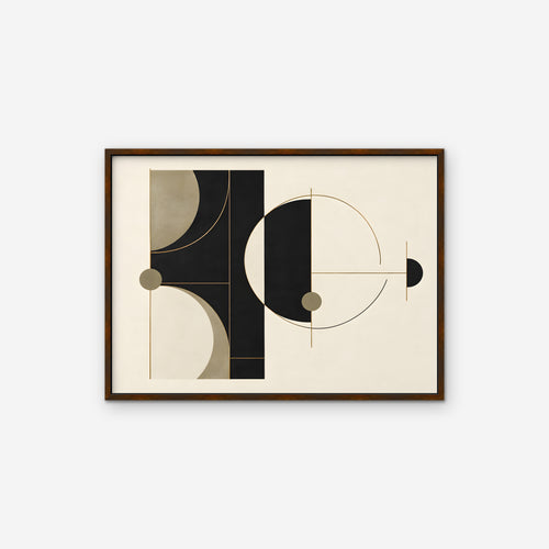 Black and Gold Geometry Canvas Art - Horizontal – Walnut Floating Frame on white background