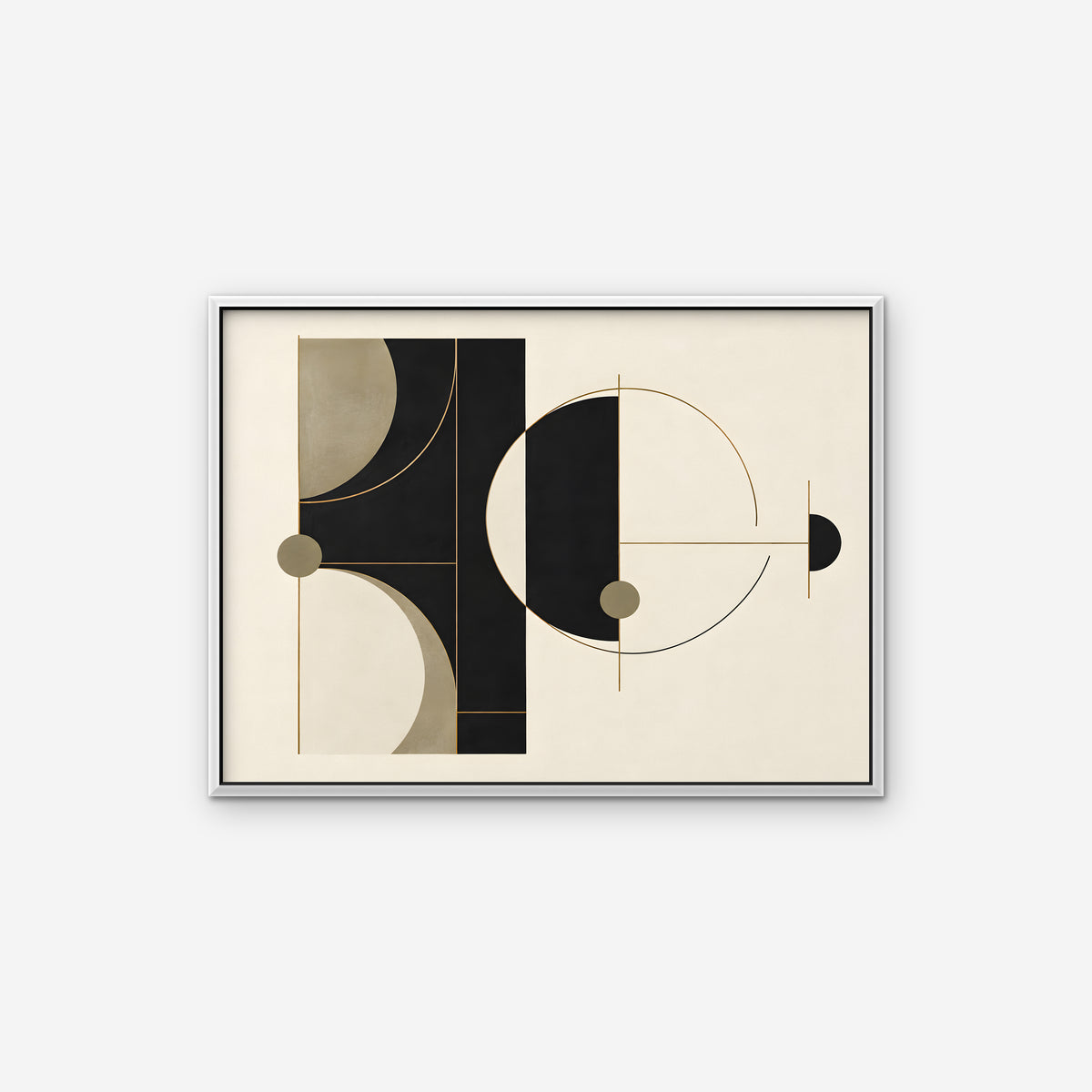 Black and Gold Geometry Canvas Art - Horizontal – White Floating Frame on white background