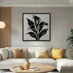 Black Calla Lilies Canvas Art - Square – Black Floating Frame in room setting