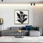 Black Calla Lilies Canvas Art - Square – Gold Floating Frame in room setting