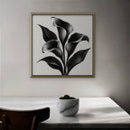 Black Calla Lilies Canvas Art - Square – Gold Floating Frame in room setting