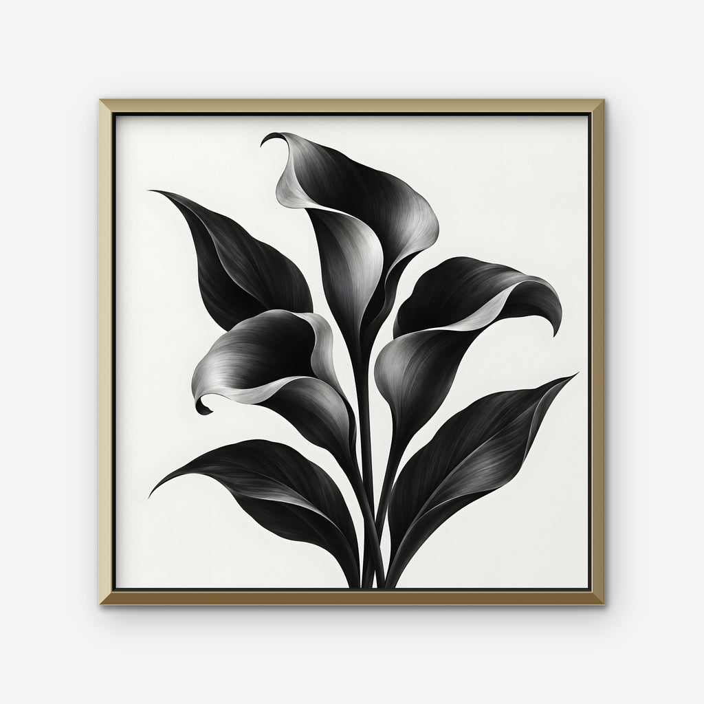 Black Calla Lilies Canvas Art - Square – Gold Floating Frame on white background