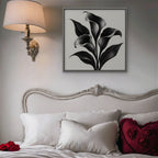 Black Calla Lilies Canvas Art - Square – Silver Floating Frame in room setting