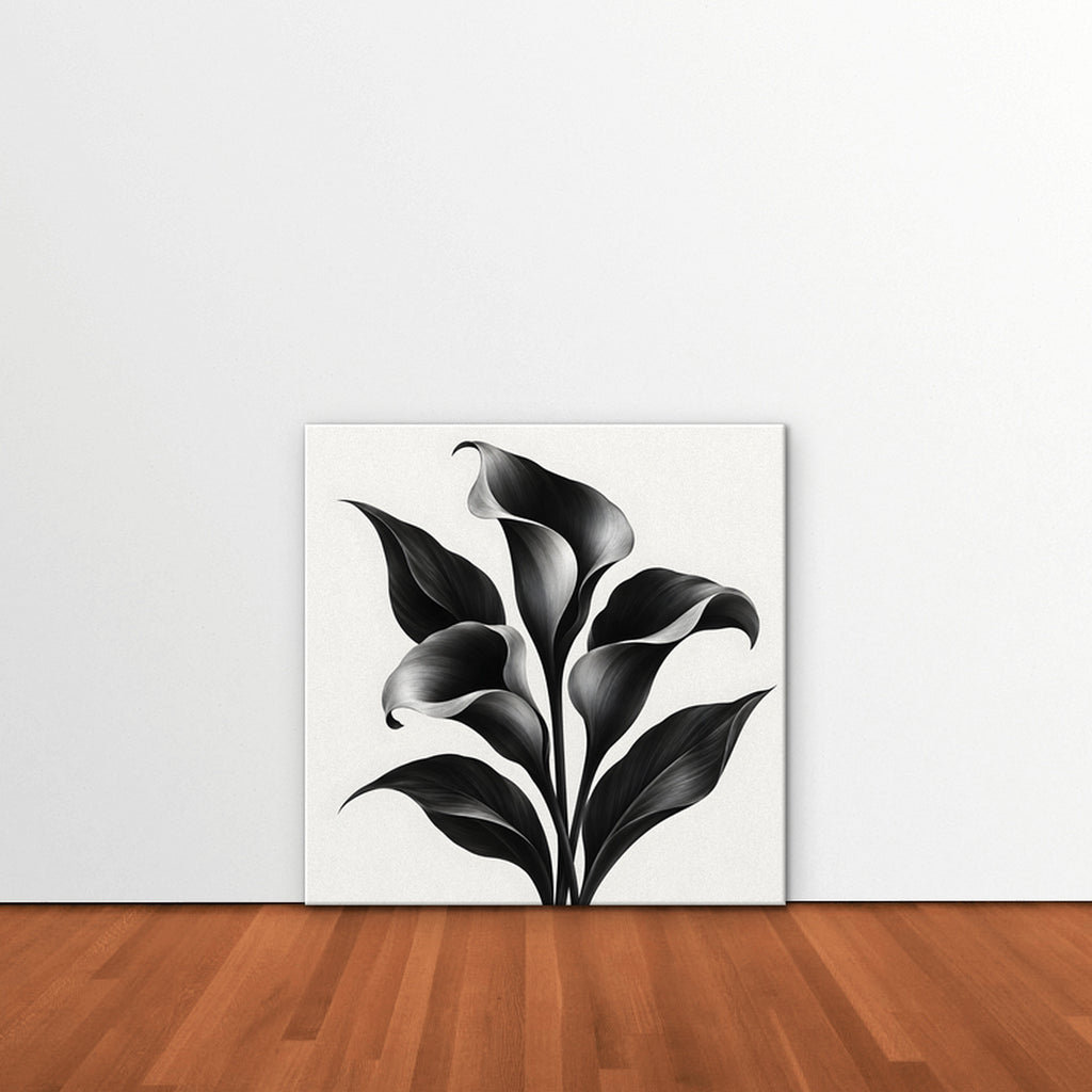 Black Calla Lilies Canvas Art - Square – Stretched Canvas Only in room setting