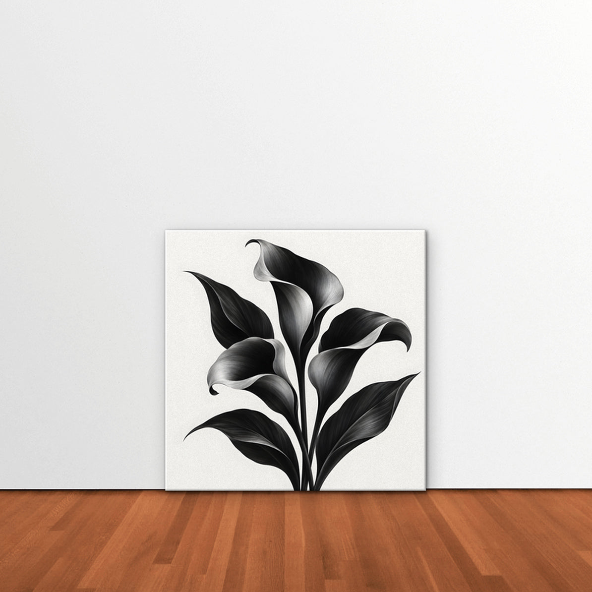 Black Calla Lilies Canvas Art - Square – Stretched Canvas Only in room setting