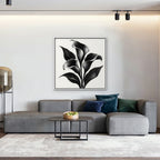 Black Calla Lilies Canvas Art - Square – White Floating Frame in room setting