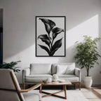 Black Calla Lilies Canvas Art - Vertical – Black Floating Frame in room setting