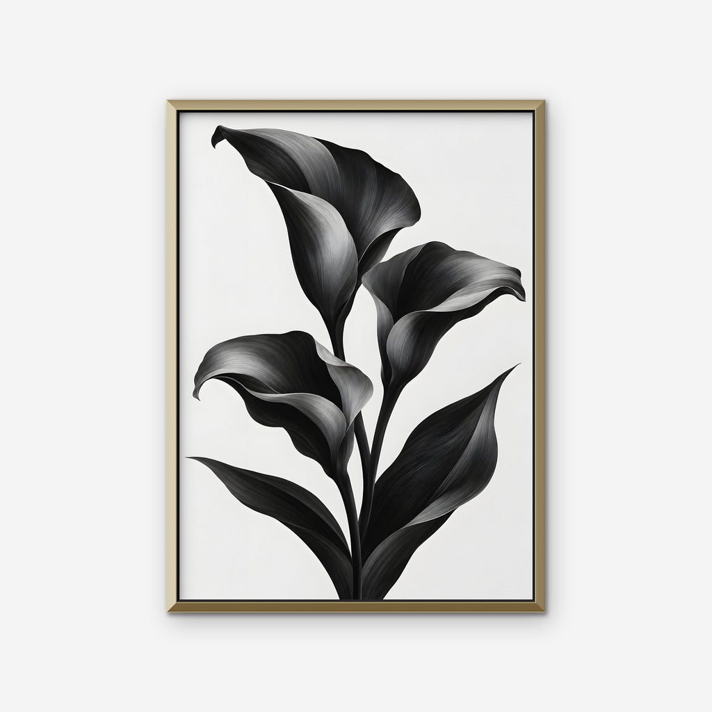 Black Calla Lilies Canvas Art - Vertical – Gold Floating Frame on white background