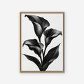 Black Calla Lilies Canvas Art - Vertical – Oak Floating Frame on white background