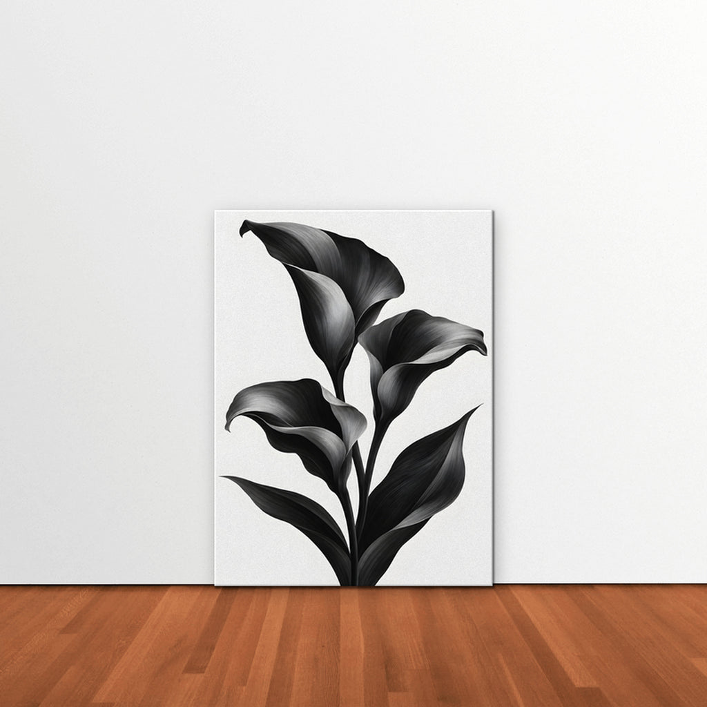 Black Calla Lilies Canvas Art - Vertical – Stretched Canvas Only in room setting